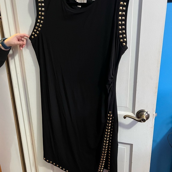 NWOT Black Michael Kors hi low dress with gold studs 2X - Picture 5 of 9